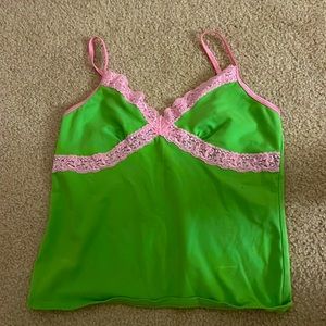 VINTAGE! Victoria secret pink and green lace tank top!